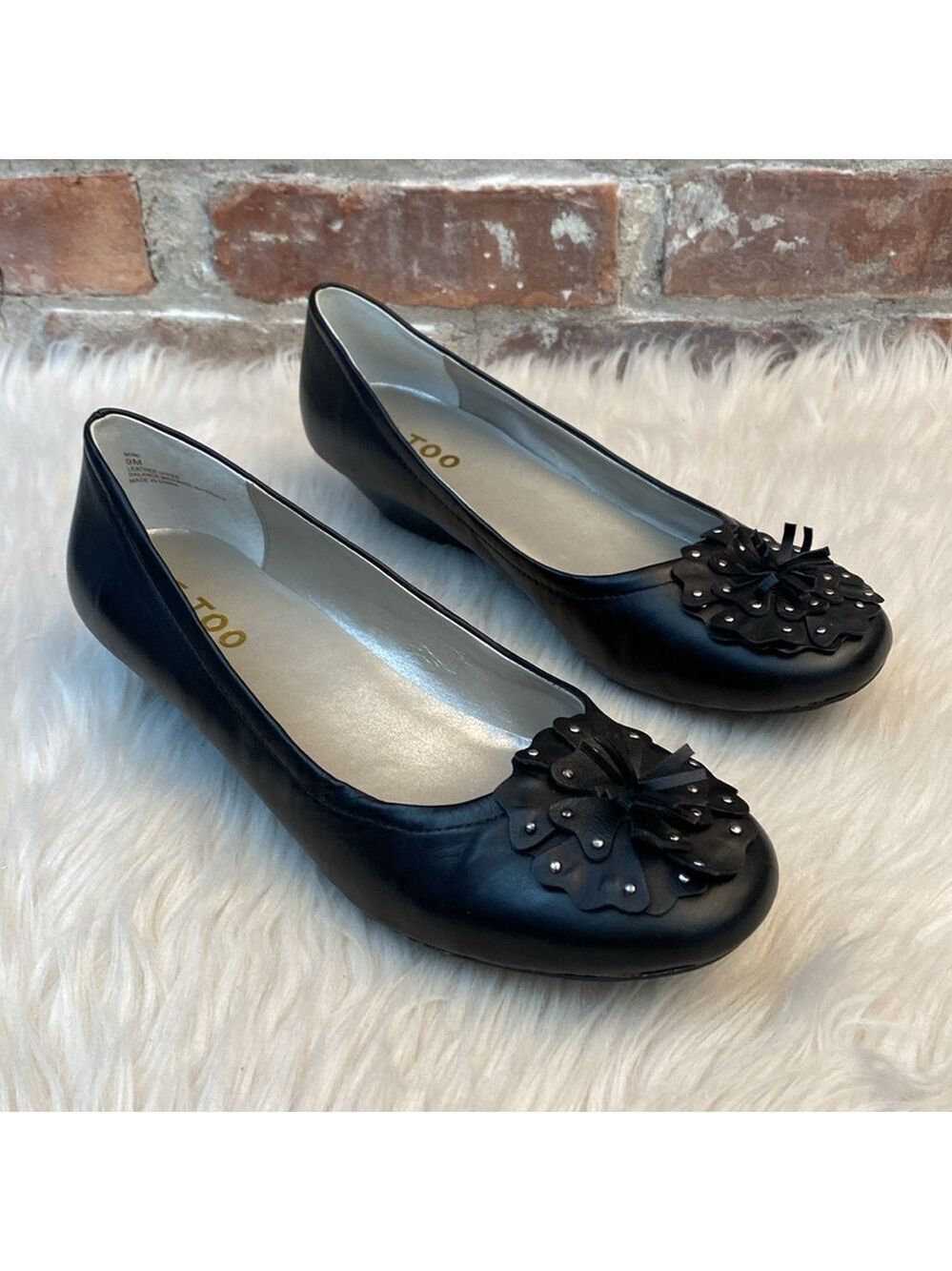 Me Too Black Leather Wedge Heels, Size 9M